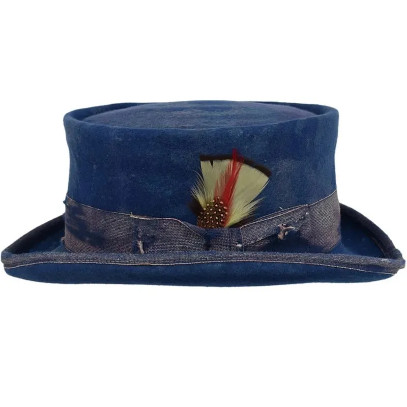 Plain flat-topped top hat solid-colored felt fashionable