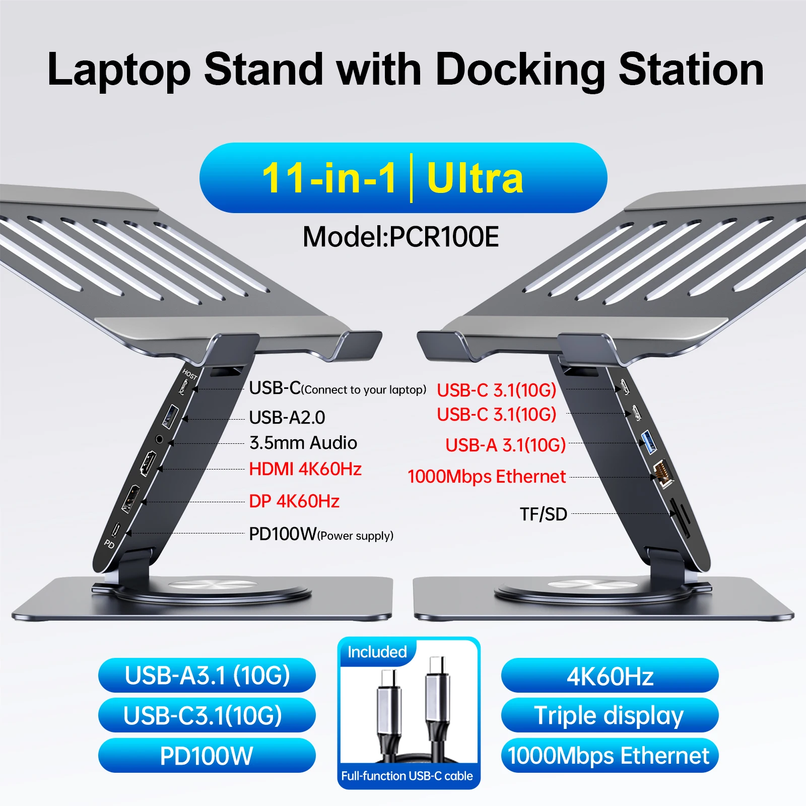 Imagem -02 - Suporte para Docking Station para Notebook 11 em Exibição Tripla Hdmi dp K60 hz Gigabit Ethernet Usb 3.1 Pd100w sd Macbook Dell hp Lenovo