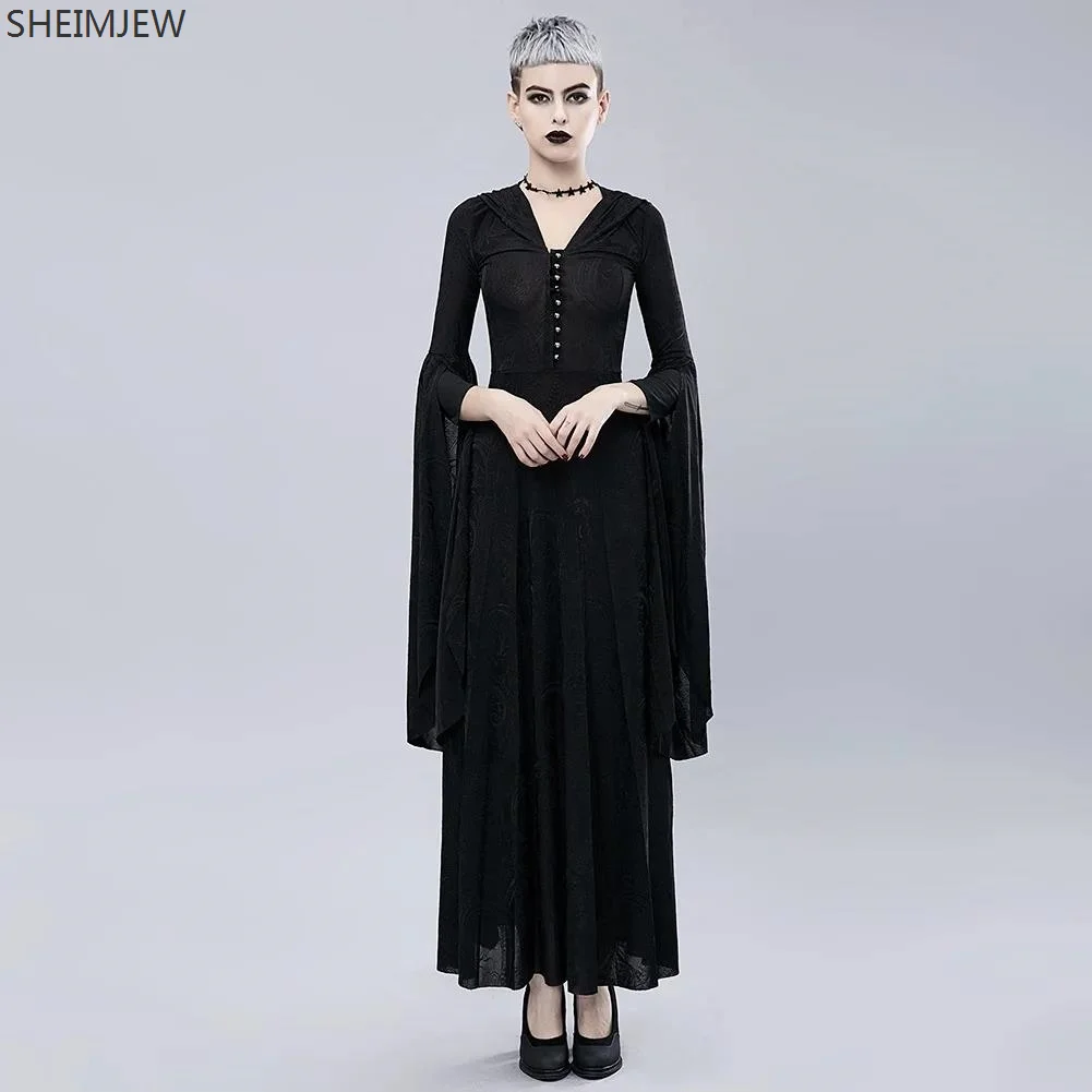 

New Hallowee Women Medieval Dresses Female Wizard Cosplay Cloak Court Vintage Lace Hooded Coat Punk Long Cloaked Capes Clothing