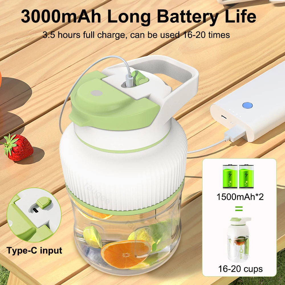 Licuadora eléctrica portátil recargable por USB, exprimidor de zumo de frutas, batidos de gran capacidad, 1500ML