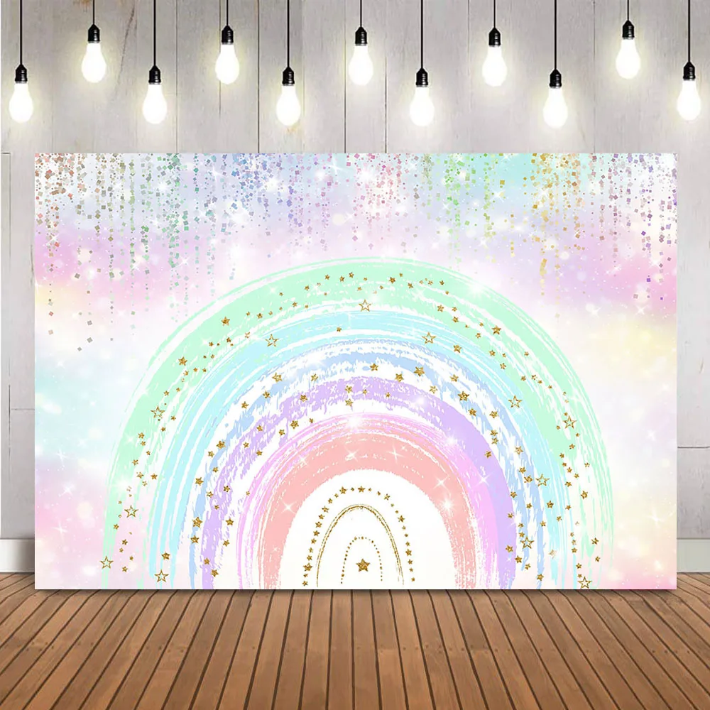 Rainbow Theme Birthday Backdrop Colorful Pastel Sprinkled Gold Dots Rainbow Background Rainbow Baby Shower 1st 2nd 3rd Girls