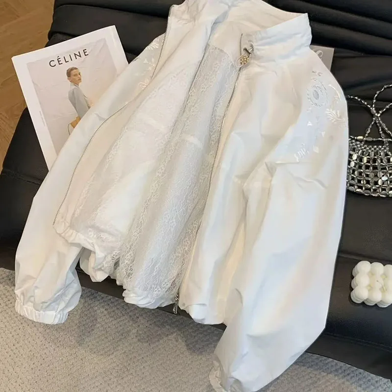 2026 Summer New Women's Casual Collar Coat Embroidered Thin Female Loose Slim Jacket Spliced Age-reducing Ladies Joker Overwear