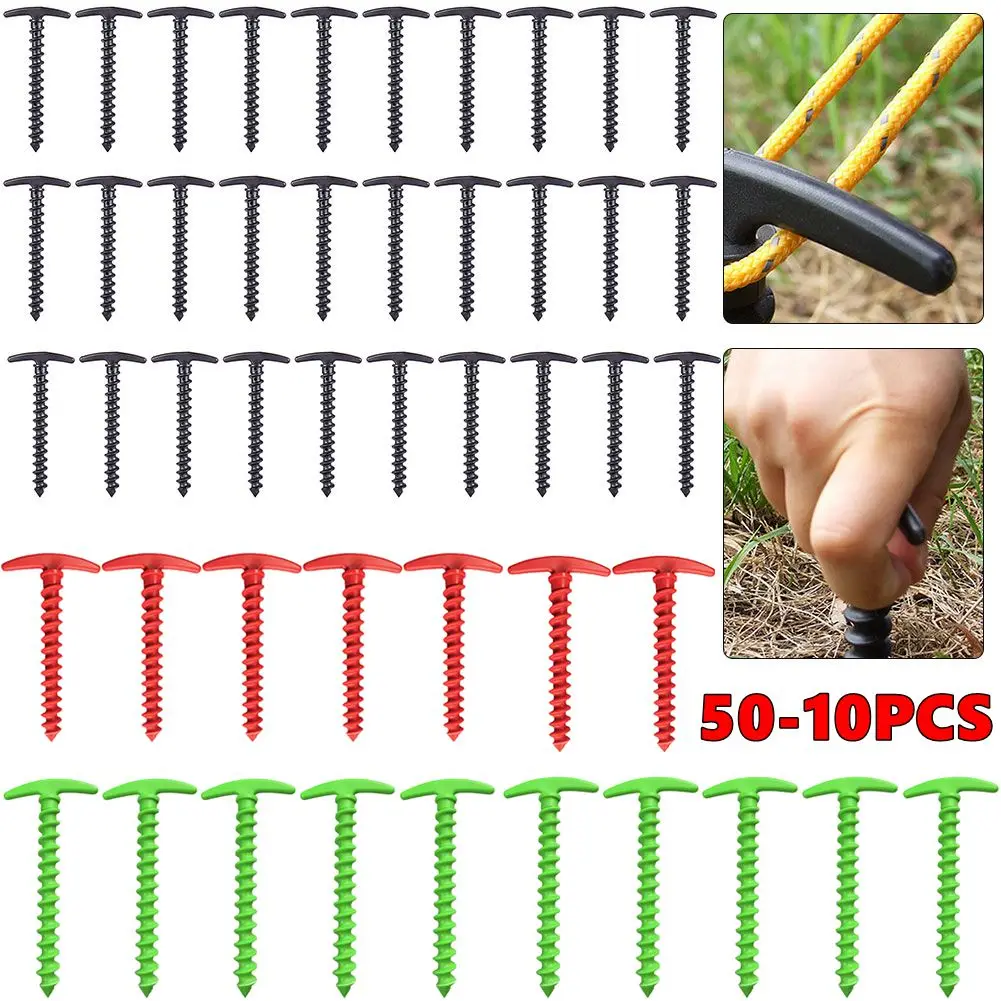 

50-10PC Outdoor Screw Anchor Stakes Hiking Tent Stakes Pin Mount Outdoor Camping Peg Ground Nails Spiral Plastic Fixing Supplies