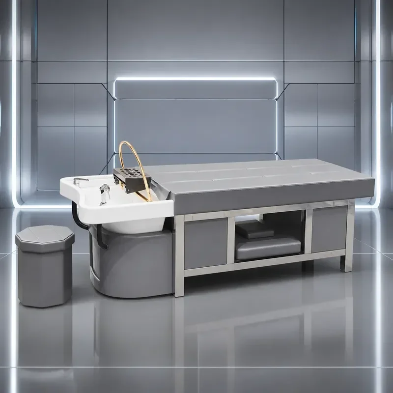 Thai Ceramic Basin Head Treatment Stainless Steel Shampoo Bed Fumigation Water Circulation Massage for Hair Barber Shop
