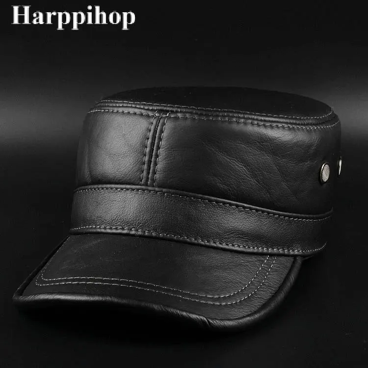 Winter thermal 2019 genuine leather hat male cap cadet cap male military hat cowhide leather cap