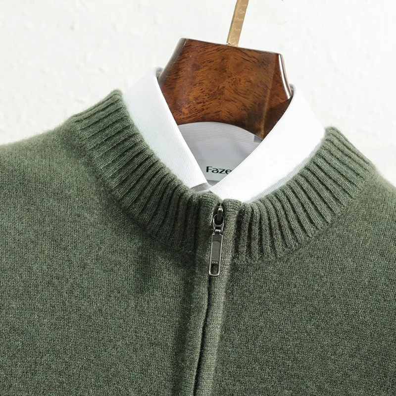 الرجال سميكة الكشمير محبوك سترة الخريف الشتاء الدافئة الياقة المدورة سستة الصوف البلوز #2
