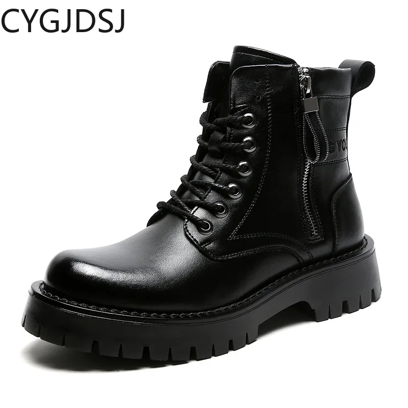 

Chunky Motorcycle Boots Men Platform Shoes Man Ankle Boots Man Black Boots for Man 2024 Leather Casual Shoes Men Botas Hombre