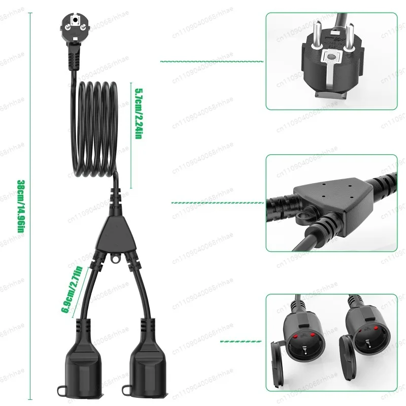Power extension cord 5cm/3/5/7M, male to female European standard electrical power socket with protected plug, 3680W 250V 16A view 2