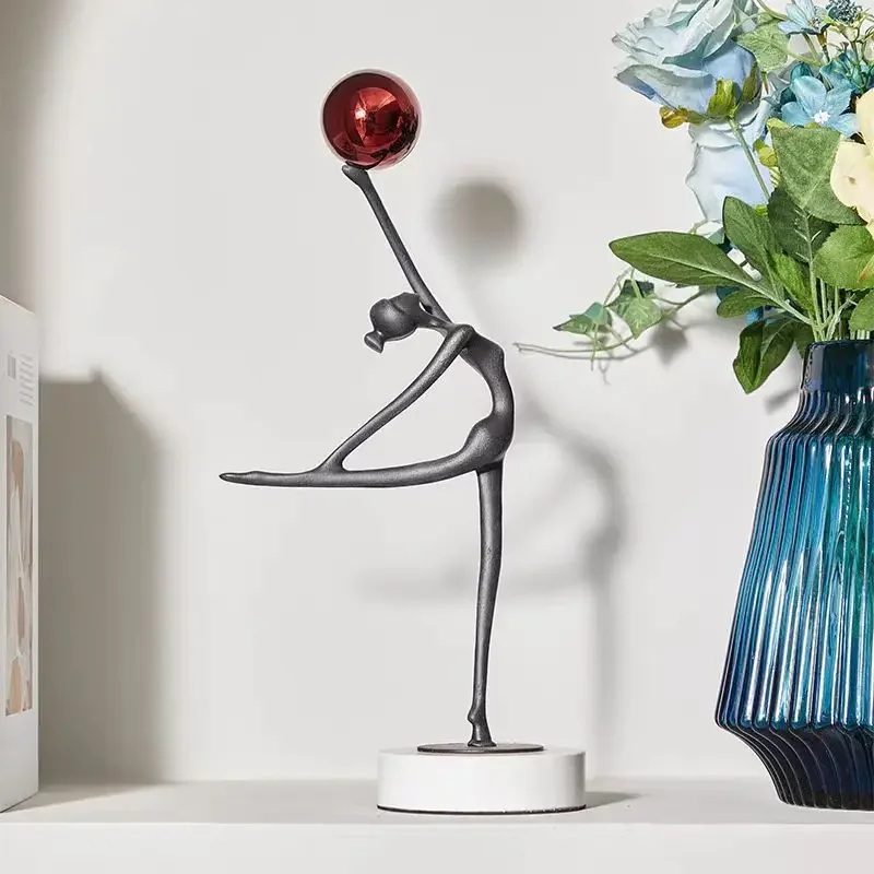 Creative Metal Black Ballet Girl Figure Art Sculpture Ornament TV Cabinet Desk Abstract Girl Statue Craft Home Decoration
