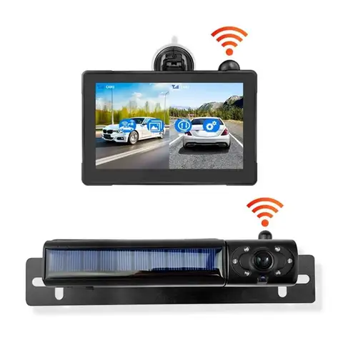 ABSY Wireless Backup Camera System For Car For Truck, Pickup, For Car, RV, SUV- Solar Powered, 5" HD 1080P Monitor, 5, 000Mah Ba