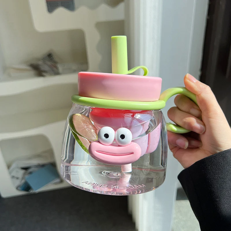 Kawaii Water Bottle With Tea Infuser Straw Handle 1000ml Large Cute Plastic Coffee Milk Tea Juice Sport Gym Travel Drink Bottle