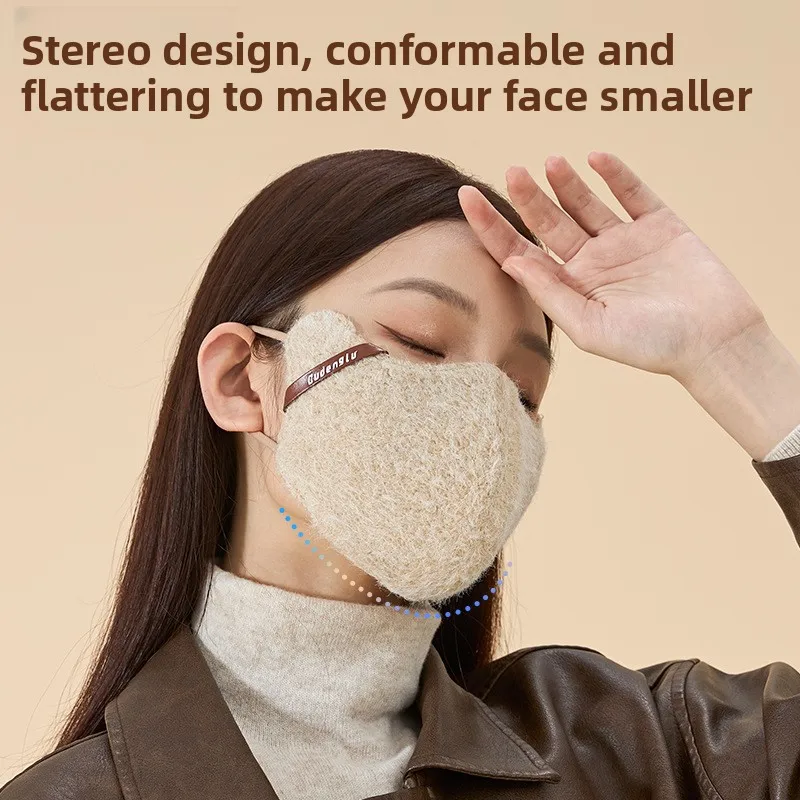 New Autumn Winter Plush Warm Mask Light Luxury Advanced Sense 3D Grooming Windproof Fashion Breathable Face Cover For Women