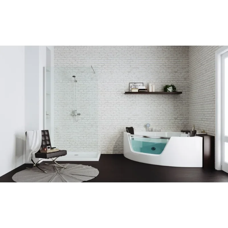 Glass window design acrylic rounded corner whirlpool tub
