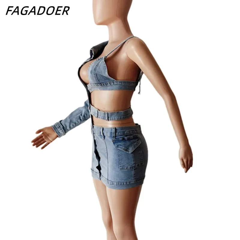 FAGADOER-Robe en jean bleu à manches longues pour femme, jean slim à boutons, vêtements de cow-boy sexy et éducatifs