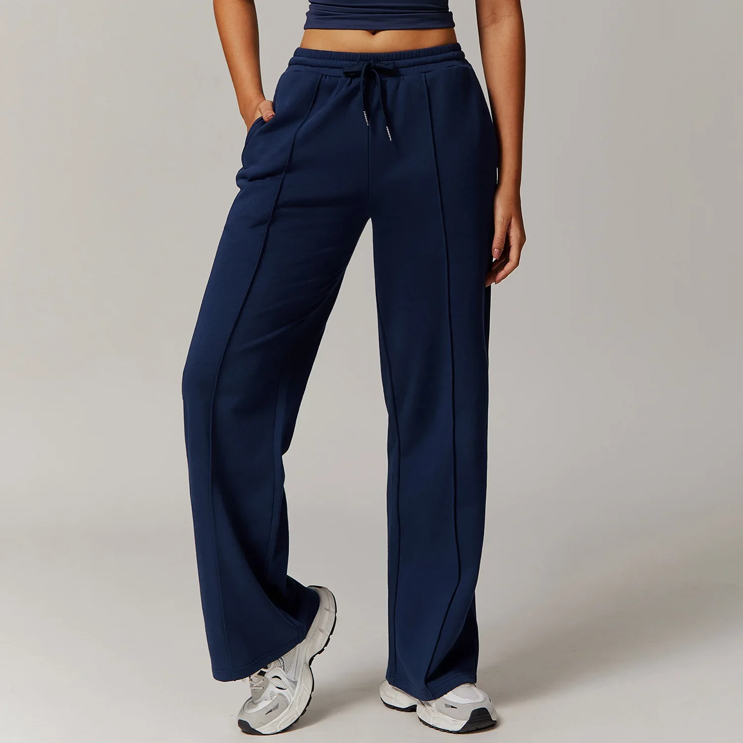 Winter High Waist Loose Fit Sports Sweatpants for Women Pocket Straight Leg Casual Pants Fitness Running Sports Pants for Women