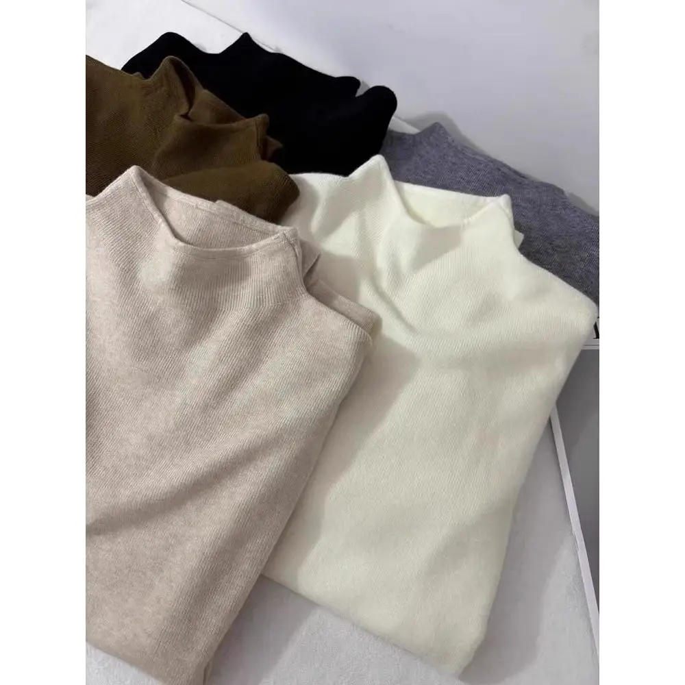 

Осенне-зимний вязаный длинный свитер с базовым слоем свека и высоким воротником, однотонный простой трикотаж Sle Fufu для поездок на работу