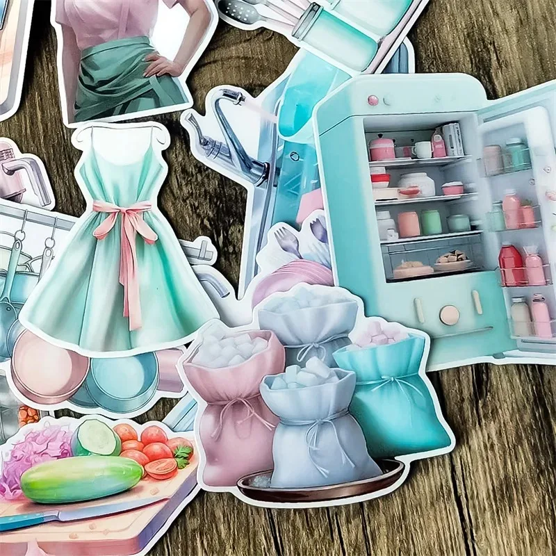 Watercolor Green Kitchen Series Housewives Stickers Crafts and Scrapbooking Stickers Kids Toys Book Decorative Sticker DIY