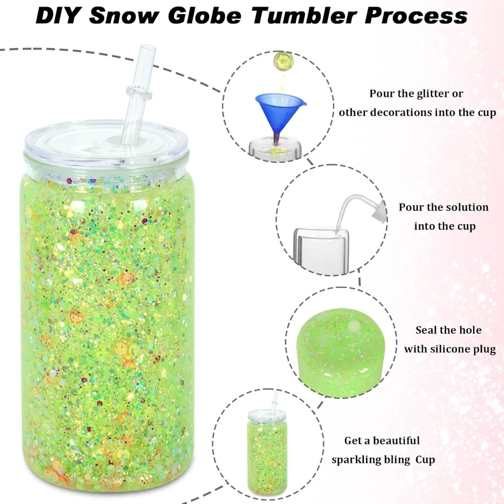 

US Shipping Hot New 16 oz Plastic Snow Globe Tumbler 16 Pack DIY Mason Jar Cups with Pre Drilled Hole for Glitter