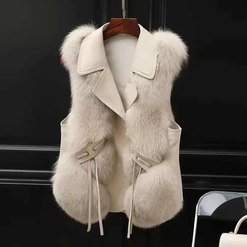 Fashion Imitation Fox Fur Vest Jacket Women Fur Vest 2025 Autumn Short Fur Waistcoat Female Sleeveless Outwear High Qualit