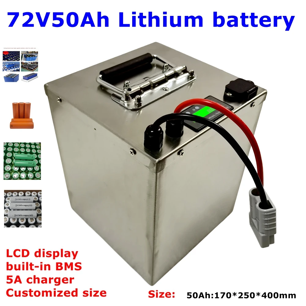 LL -BMS Lithium-ion Étanche pour Vélo, Scooter, Moto, Camion-grue, Chargeur 10A, 72V, 50Ah, 5000W, 10kW