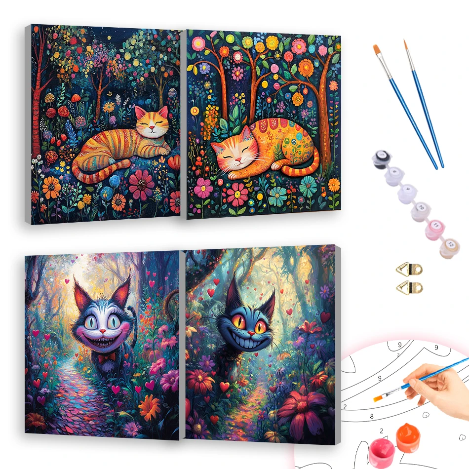 

RUOPOTY Diy Painting By Numbers For Beginner 20x20cm With Frame Cat animals Gift Kits Artwork Picture Drawing Arts Crafts Canvas