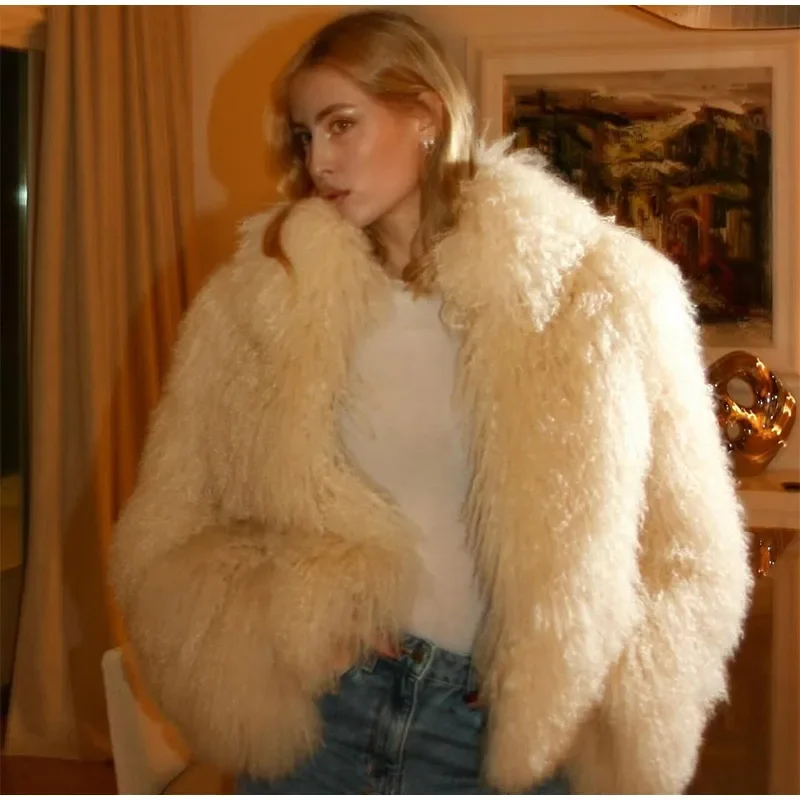 Solid Women Chic Fluffy Faux Fur Coat Luxury Warm Long Sleeve Loose Cardigan Jacket Casual 2025 Lady New Winter Street Outerwear