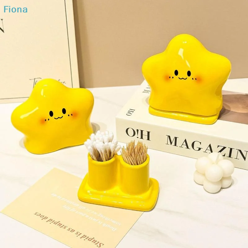 ✔Cute Star-Shaped Toothpick Holder & Dispenser, Creative Cotton Swab Storage Box, Suitable For Home Bathroom Supplies