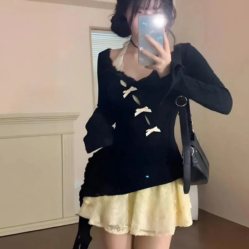 Frühling American Vintage Hemd Plissee Kleider Frauen Kleidung Slim Fit Polo Neck Langarm Wolle Schwarz Kurze Party Kleid Koreanische