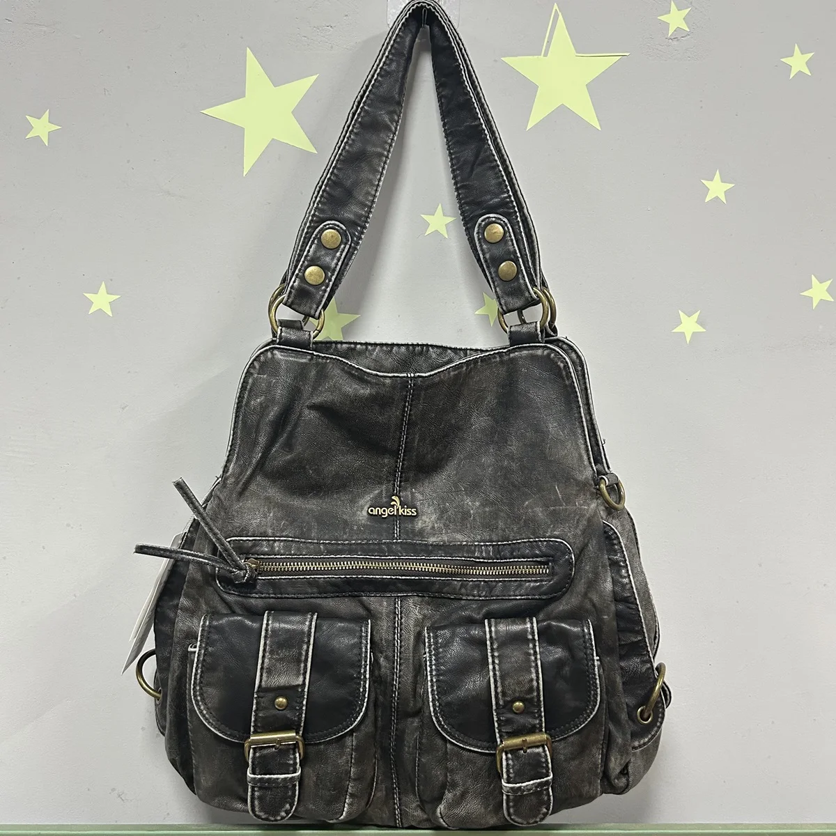 

Сумка на плечо Angel Kiss, женская сумка, винтажная сумка из искусственной кожи с верхней ручкой в форме клецок, модная сумка через плечо с несколькими карманами