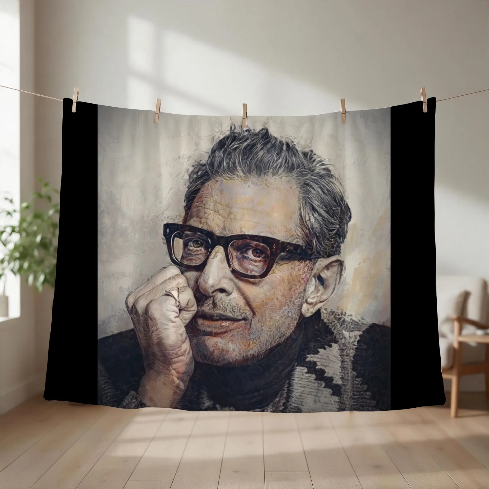 Jeff Goldblum Illustration Throw Blanket couch cozy soft plush fuzzy picnic outdoor blanket