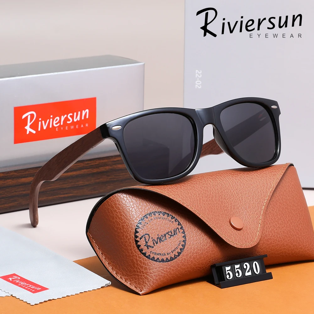 

RIVIERSUN модные мужские и женские деревянные солнцезащитные очки в квадратной деревянной оправе в стиле ретро UV400, поляризационные очки для вождения, путешествий на открытом воздухе