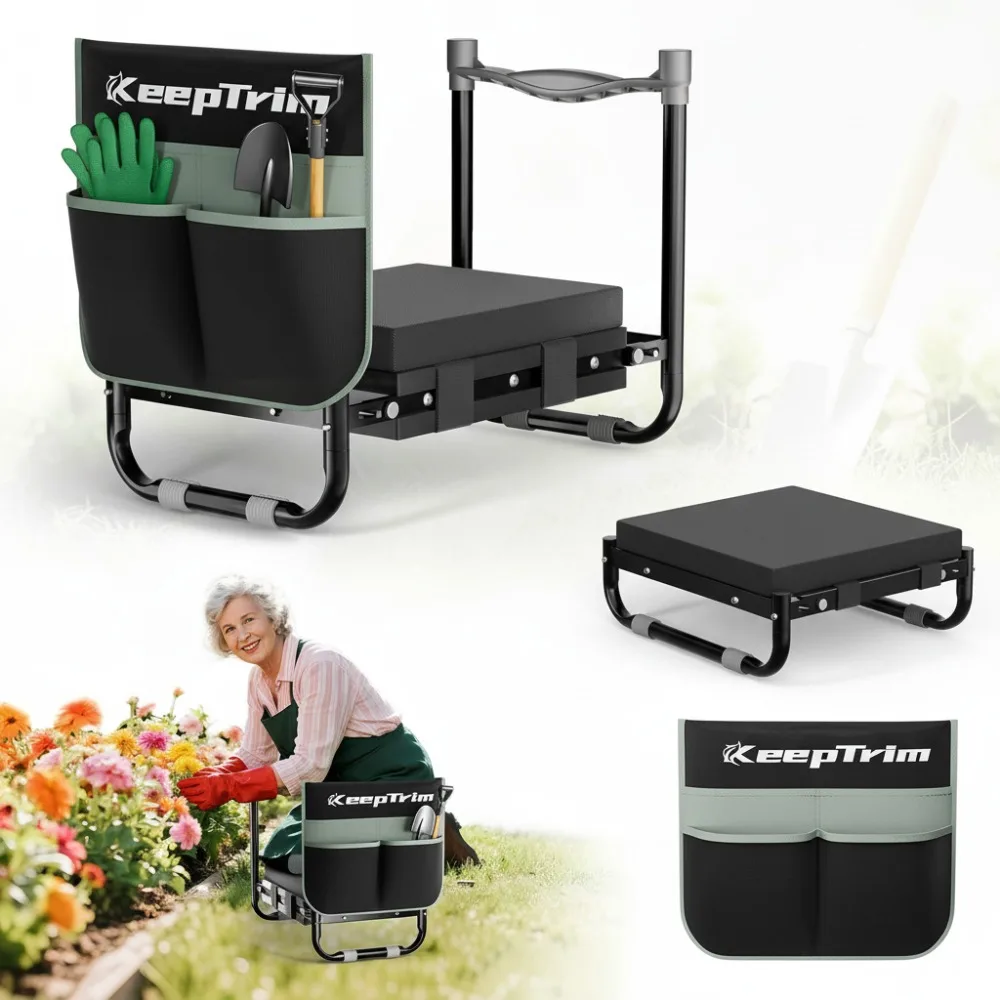 

Foldable Garden Kneeler Seat with Tool Pouch 400LBS Heavy Duty Ergonomic Cushioned Bench for Seniors Gardening