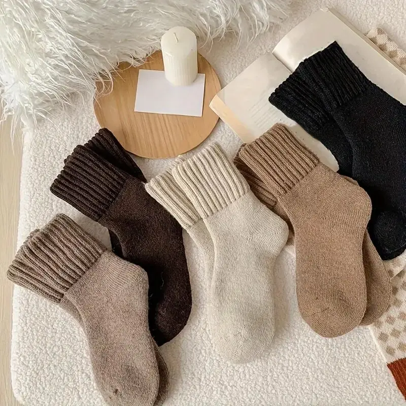 5 Pairs Winter Socks Warm Thick Knit Soft Vintage Casual Crew Socks For Teenager