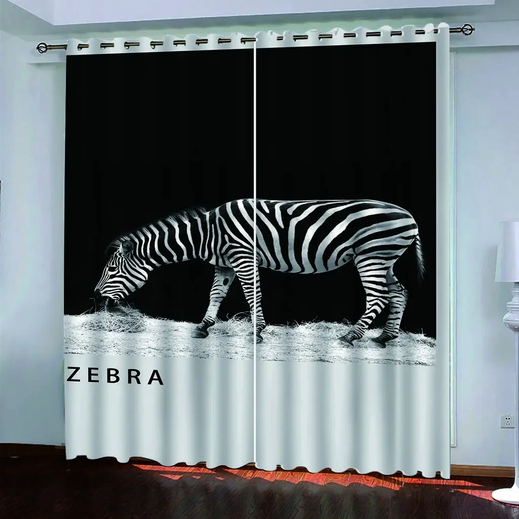 

3D Animal Zebra 2 Pieces Patterned Polyester Curtains, Bedroom Window Treatment, Luxury Curtains For Living Room Study Home