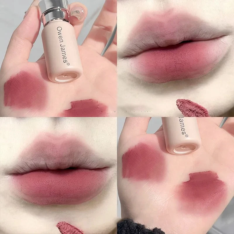 Piccola bottiglia rosa nebbia crema per le labbra fango velluto opaco lucidalabbra argilla colore a lunga durata Non essiccante Nude Peach Lip Glaze Rouge Tint