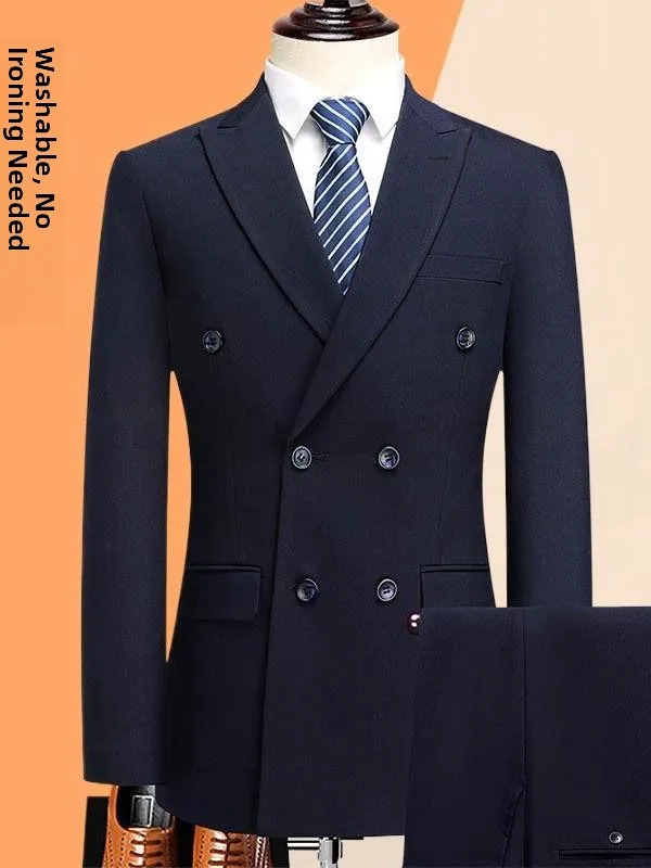 

Slim Fit Double Breasted Wedding Suit Men's Business Western Wear Korean Style Set with Side Vents for Spring Autumn