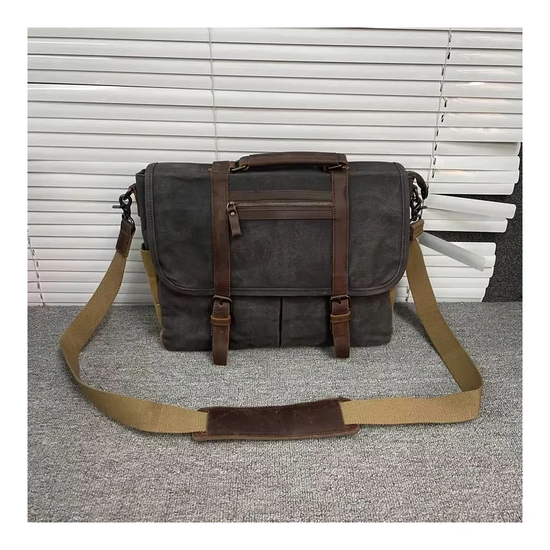 

Large Capacity Men's Messenger Bag Sturdy Canvas Laptop Bag 15 Inch Waterproof Vintage Briefcase Crossbody Shoulder Bag