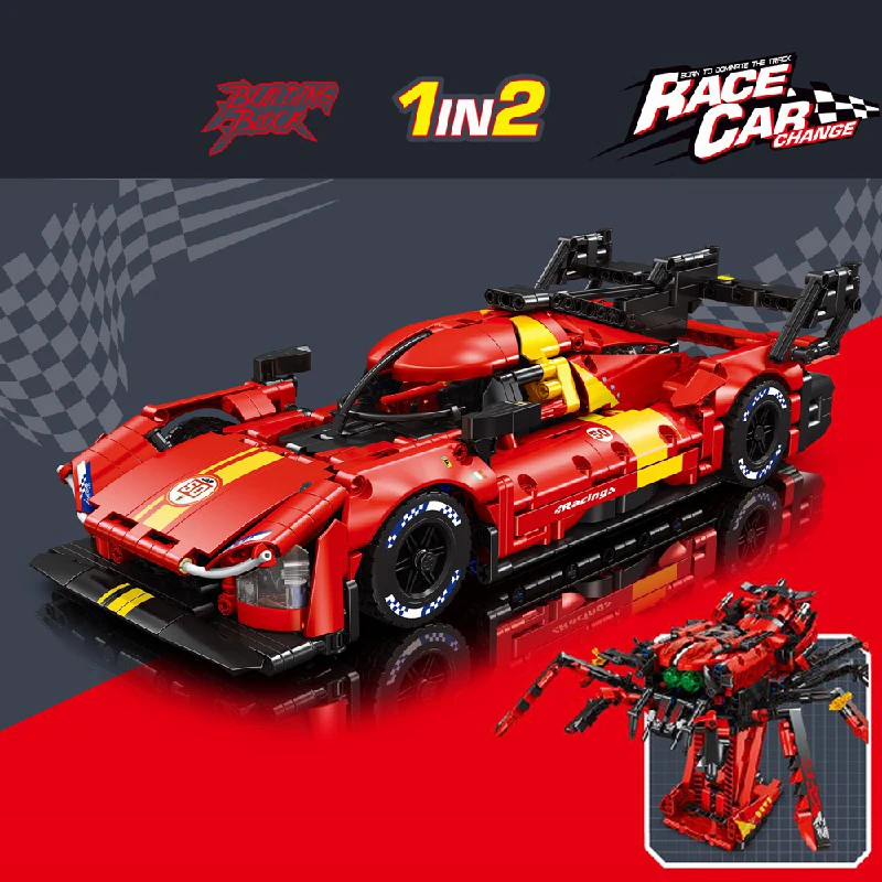 1:14 LeMan Transforming Racers Building Blocks Set Technik Supercar Sports Vehicle Model Kit Creative Toys Adults Gift 1138PCS