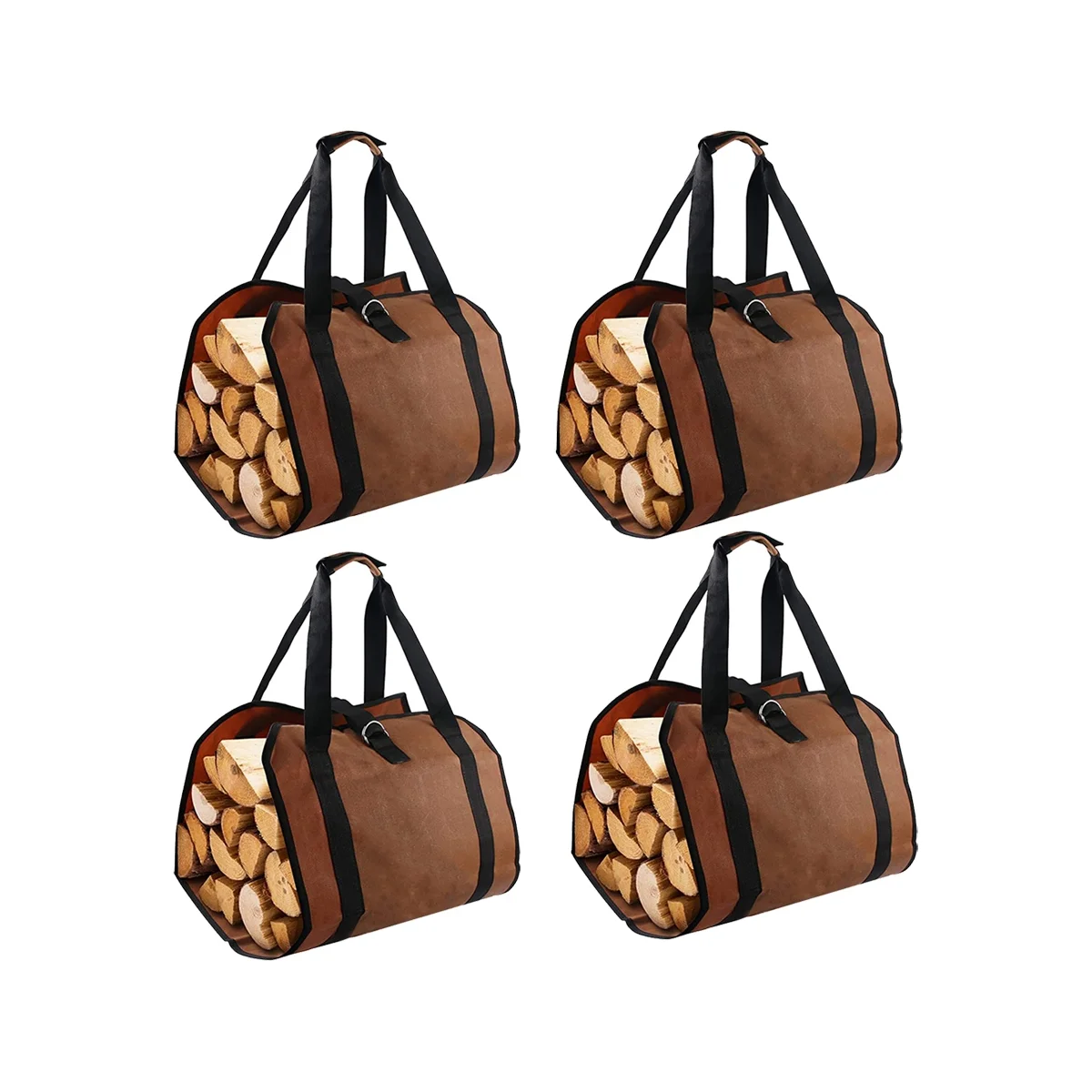 4PCS Firewood Storage Bag Portable Firewood Carrying Bag Portable Canvas Logging Bag