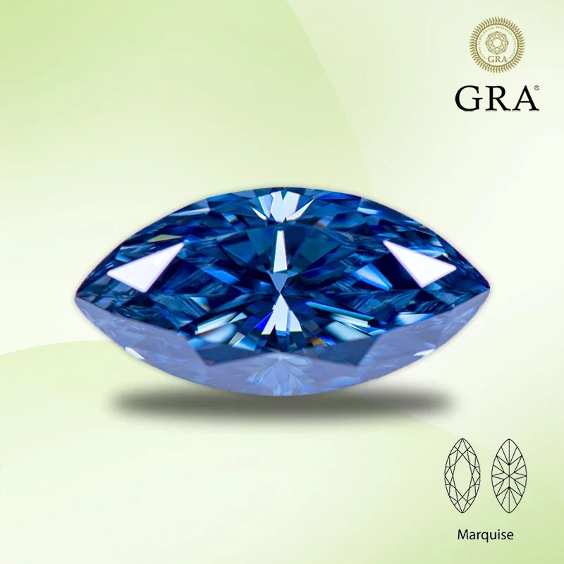 Moissanite Stone Primary Color Royal Blue Marquise Cut Lab Created Heat Diamond for DIY Jewelry Making Materials with GRA Report