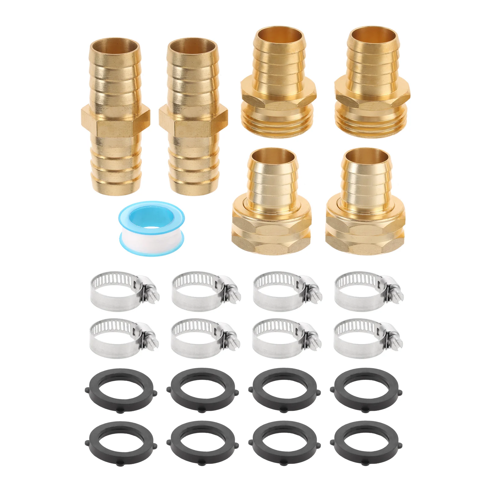 4 Sets Solid Brass 3/4 Inch Garden Hose Connector Water Hose Repair Kit Female and Male Hose Connector with Tape Clamp Gasket