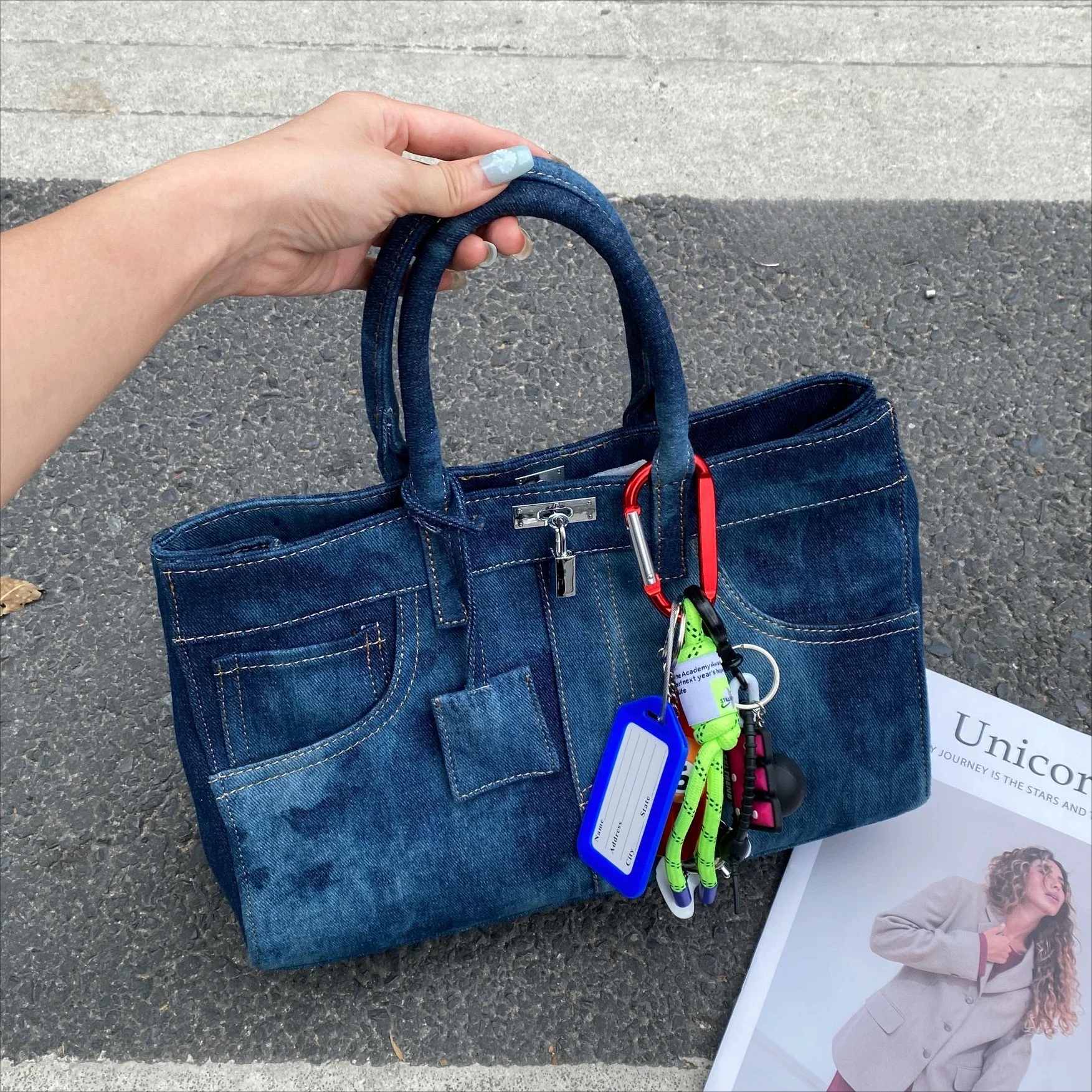 Fashion Trend Locomotive Jeans Platinum Bag