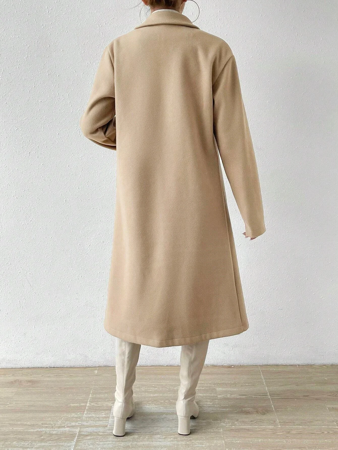 Autumn Winter Ladies Casual Fashion Lapel Double Button Coat Commute Style Big Coat for Women