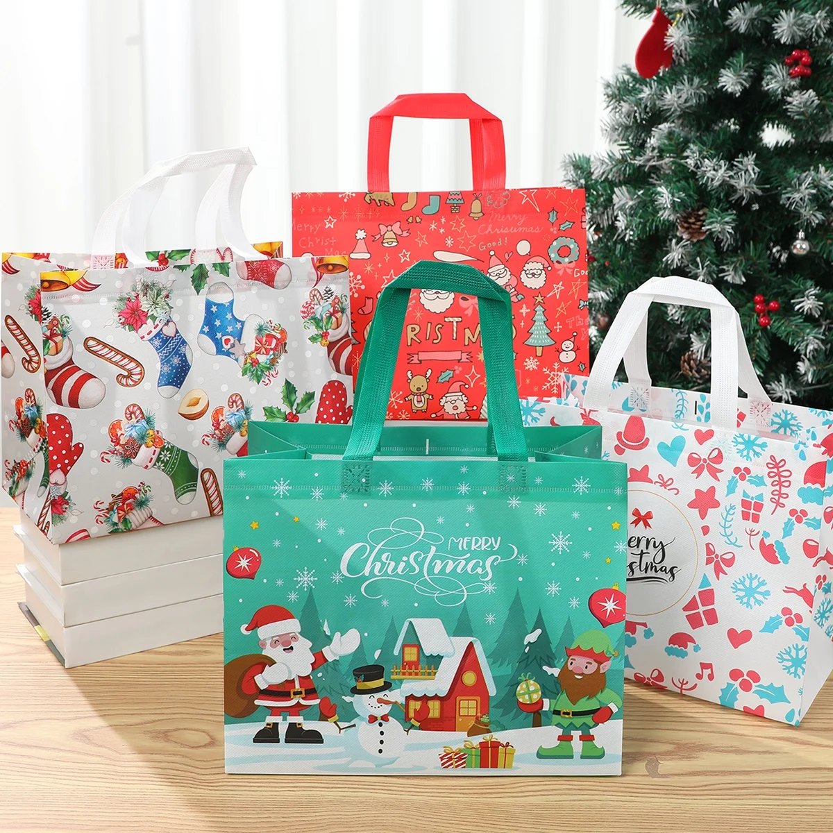 Christmas Gift Bags Merry Christmas Decoration for Home 2024 Xmas Non-woven Gift Bags Ornament Navidad Natal New Year Gift 2025