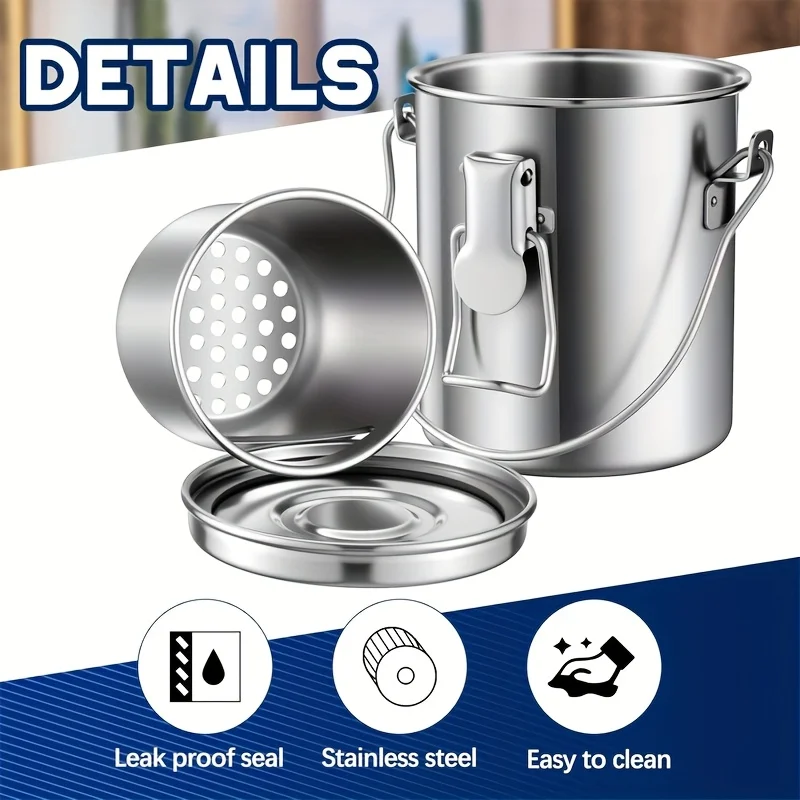 

Portable Stainless Steel Brush Cleaner (with Brush Holder) — Heavy-Duty Brush Cleaning System with Lidded Strainer,