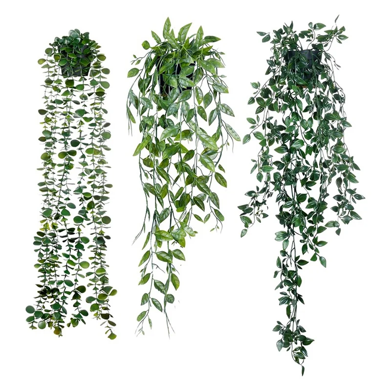 Artificial Hanging Plants 3 Pack Artificial Eucalyptus Potted Greenery Faux Eucalyptus Mandala Vine