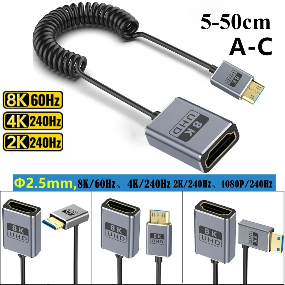 

Coaxial Hdmi Super Extreme Slim 8K@60Hz Mini HDMI To HDMI 2.1 Cable ,Ultra High Speed 48Gbps Thin HDMI Cord Φ2.5mm,4K@120Hz