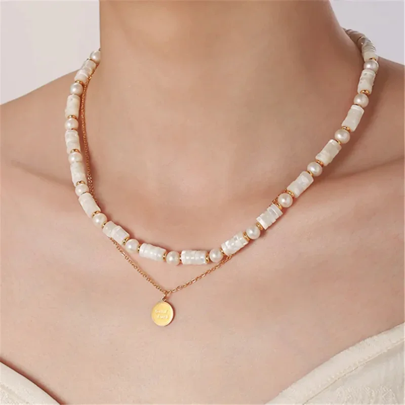 Natuursteen Shell Parels Kralen Vrouwen Ketting Messing Vergulde Ins Vintage Sleutelbeen Ketting Trendy Sieraden Geschenken Nieuwkomers