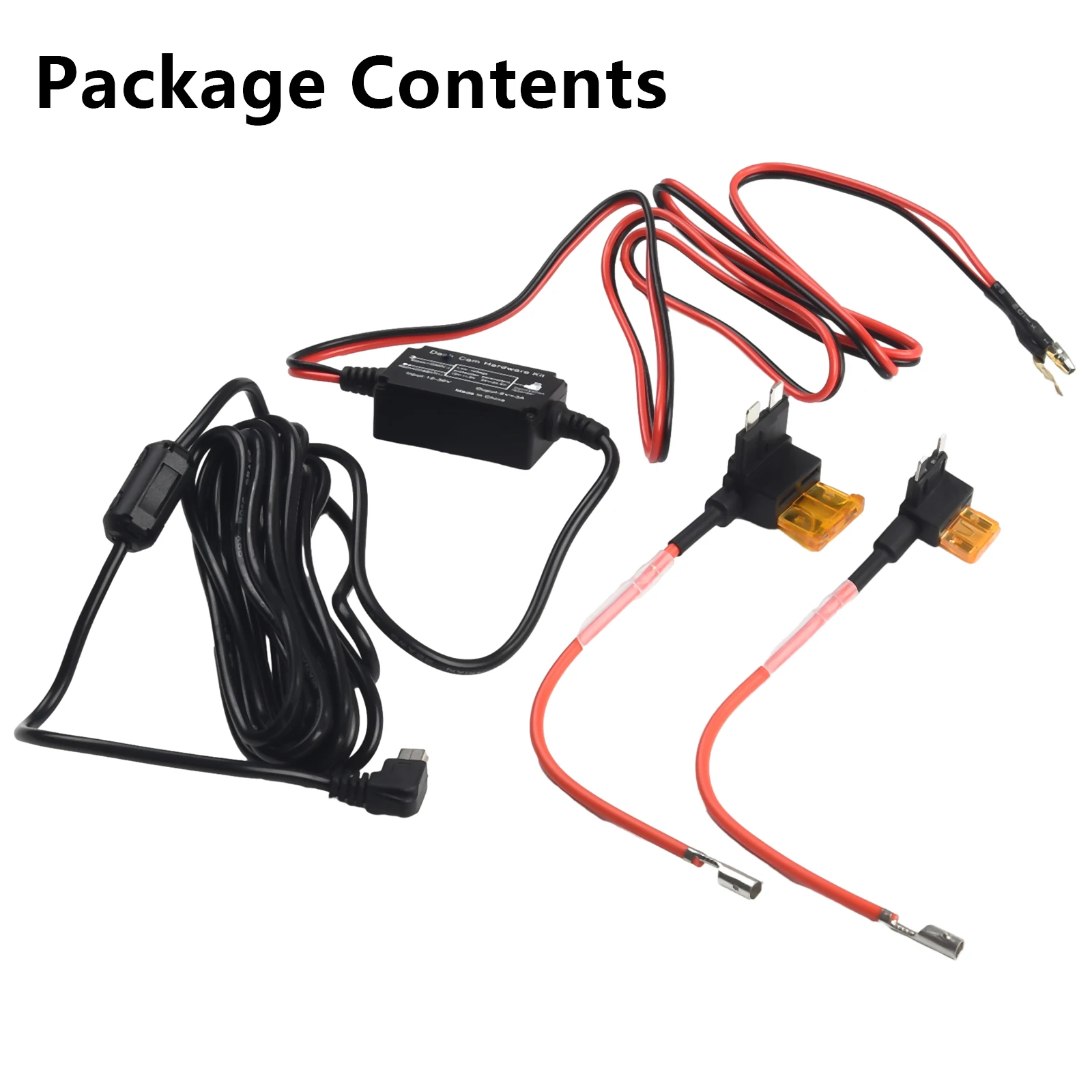 Car Dash Cam Hardwire Kit with Fuse Tap for Mini USB Cameras Supports 12V 24V Input and 5V Output with Safety Battery Cutoff