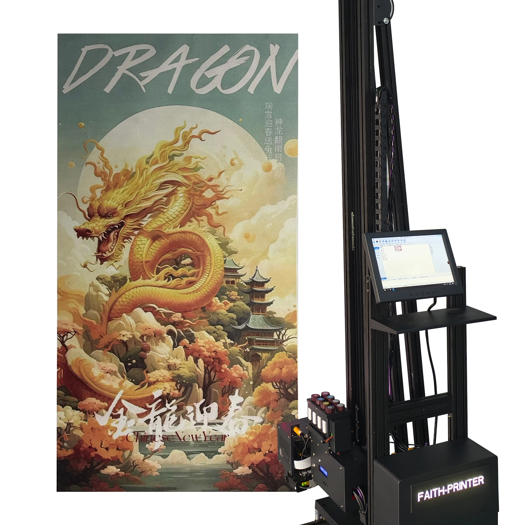 الإيمان ثلاثية الأبعاد تأثير التلقائي العمودي ثلاثية الأبعاد الأشعة فوق البنفسجية آلة طلاء الجدران 3m * 6m خياطة الطباعة طابعة نافثة للحبر مع Dx7 Dx10